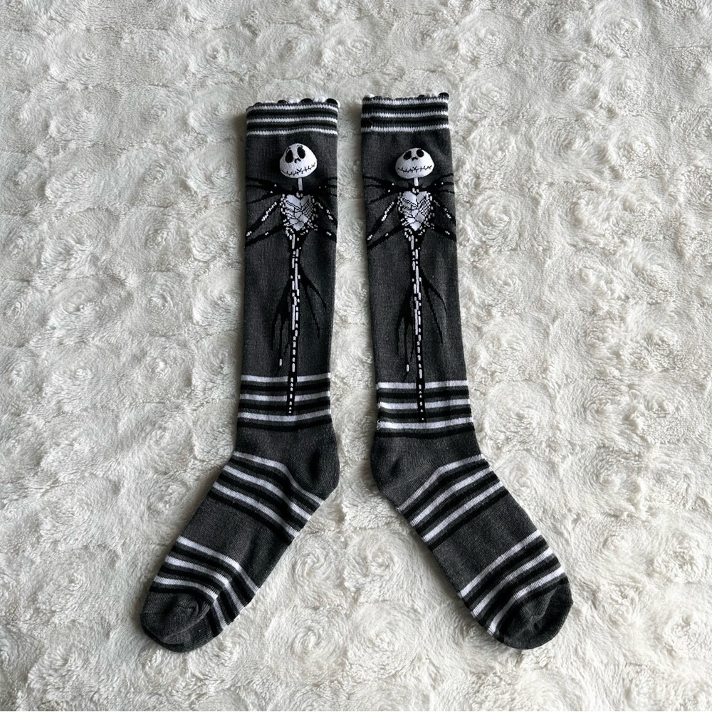Nightmare Before Christmas Socks Adult OS Gray Jack Skellington Disney Knee High